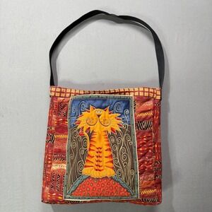 Laurel Burch Style Quilted Cat‎ Art Bag Red Patchwork Shoulder Purse 12x12x4